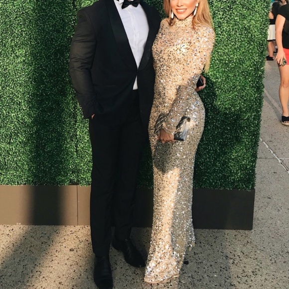 Parker Black Sequin Leandra Gown in Silver & Nude - Picture 2 of 8